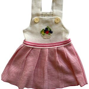 OZONA French Vintage Baby Knit Sweater Dress Sz 6 Mo Fruit Basket Appliqué